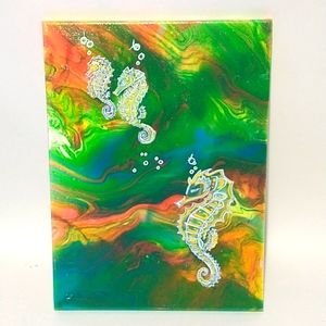 12"x16" canvas acrylic painting w/seahorses/blacklight friendly